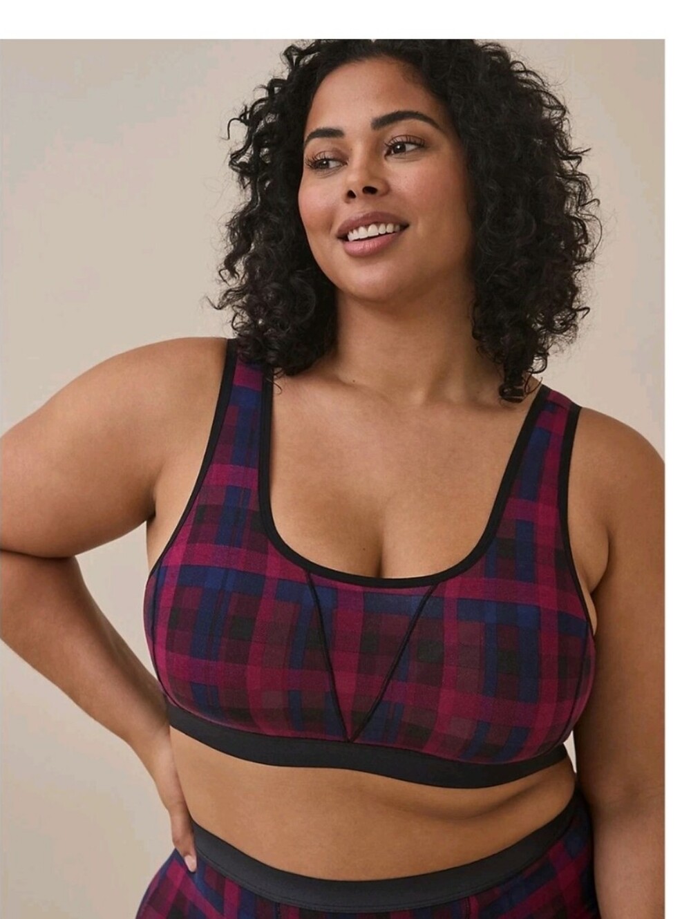 Torrid Curve Plaid Bralette Unlined Padded Wireless Magenta & Navy Edgy Size 3X